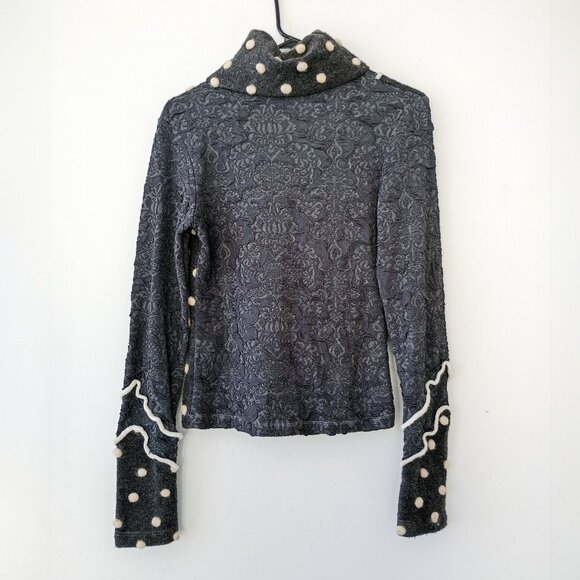 Vintage bedazzled Textured Knit Turtleneck Sweater Polka Dot Top – S/M - Picture 6 of 6